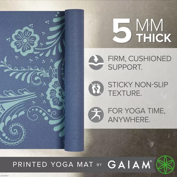 Gaiam Yoga Mat - Premium 5mm Print Thick Non Slip Exercise &amp; Fitness Mat for All Types of Yoga, Pilates &amp; Floor Workouts 