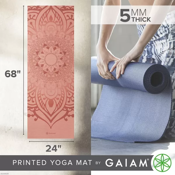 Gaiam Yoga Mat - Premium 5mm Print Thick Non Slip Exercise &amp; Fitness Mat for All Types of Yoga, Pilates &amp; Floor Workouts 