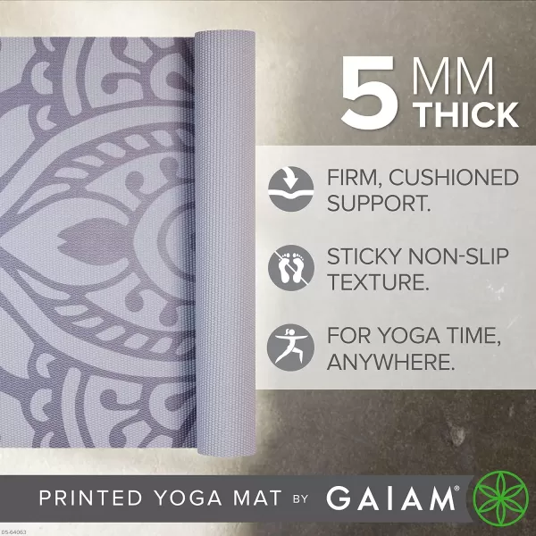 Gaiam Yoga Mat - Premium 5mm Print Thick Non Slip Exercise &amp; Fitness Mat for All Types of Yoga, Pilates &amp; Floor Workouts 