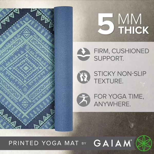 Gaiam Yoga Mat - Premium 5mm Print Thick Non Slip Exercise &amp; Fitness Mat for All Types of Yoga, Pilates &amp; Floor Workouts 