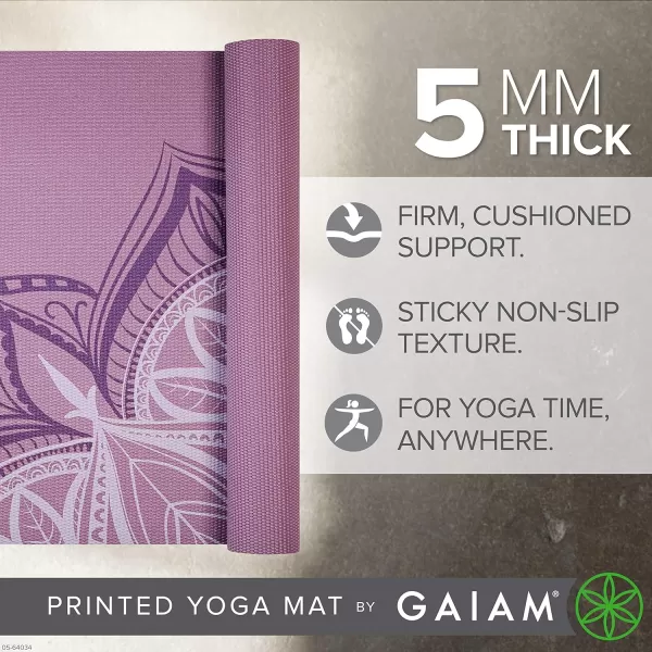 Gaiam Yoga Mat - Premium 5mm Print Thick Non Slip Exercise &amp; Fitness Mat for All Types of Yoga, Pilates &amp; Floor Workouts 