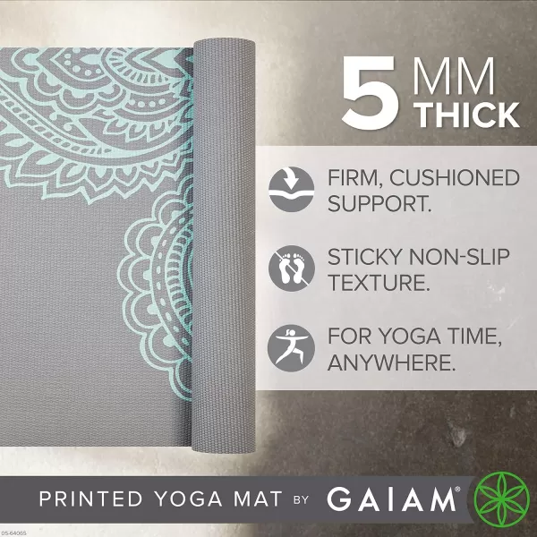 Gaiam Yoga Mat - Premium 5mm Print Thick Non Slip Exercise &amp; Fitness Mat for All Types of Yoga, Pilates &amp; Floor Workouts 