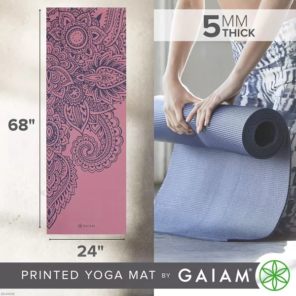 Gaiam Yoga Mat - Premium 5mm Print Thick Non Slip Exercise &amp; Fitness Mat for All Types of Yoga, Pilates &amp; Floor Workouts 