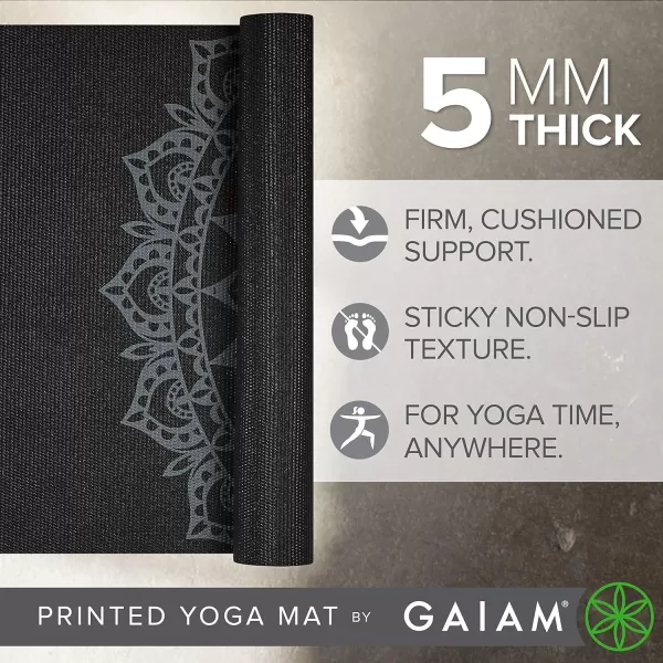 Gaiam Yoga Mat - Premium 5mm Print Thick Non Slip Exercise &amp; Fitness Mat for All Types of Yoga, Pilates &amp; Floor Workouts 