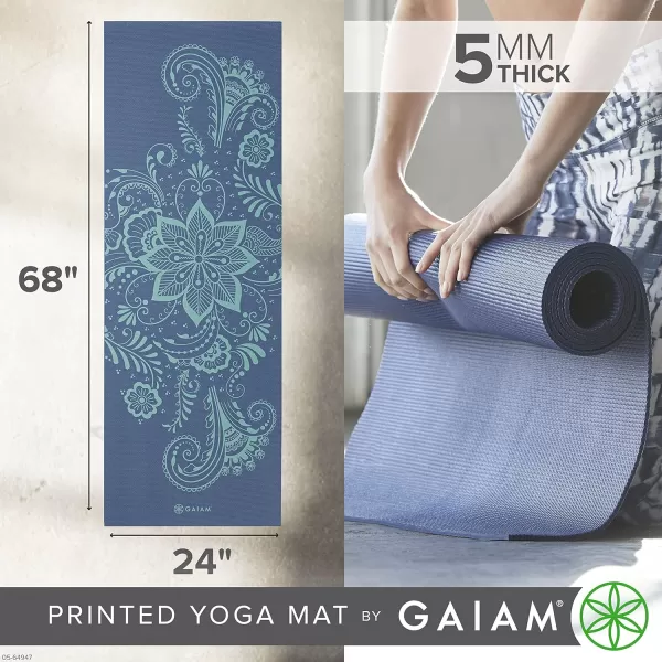 Gaiam Yoga Mat - Premium 5mm Print Thick Non Slip Exercise &amp; Fitness Mat for All Types of Yoga, Pilates &amp; Floor Workouts 