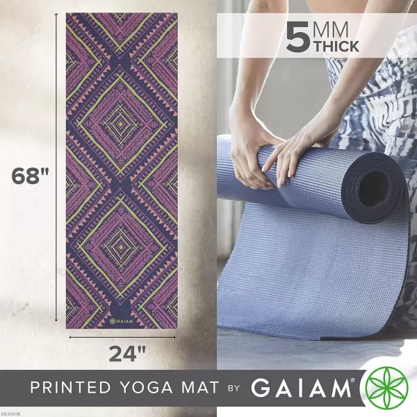 Gaiam Yoga Mat - Premium 5mm Print Thick Non Slip Exercise &amp; Fitness Mat for All Types of Yoga, Pilates &amp; Floor Workouts 