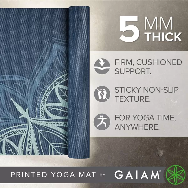 Gaiam Yoga Mat - Premium 5mm Print Thick Non Slip Exercise &amp; Fitness Mat for All Types of Yoga, Pilates &amp; Floor Workouts 