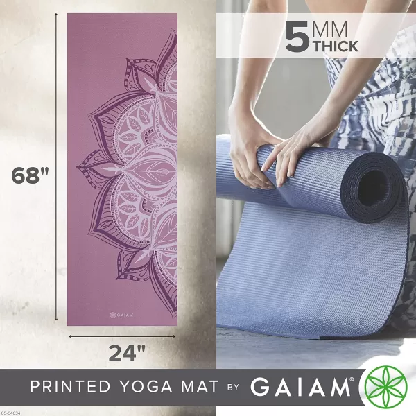 Gaiam Yoga Mat - Premium 5mm Print Thick Non Slip Exercise &amp; Fitness Mat for All Types of Yoga, Pilates &amp; Floor Workouts 