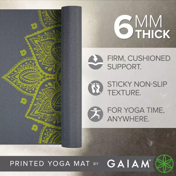 Gaiam Yoga Mat - Premium 6mm Print Extra Thick Non Slip Exercise &amp; Fitness Mat for All Types of Yoga, Pilates &amp; Floor Workouts 