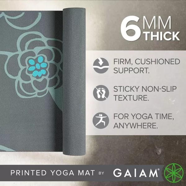 Gaiam Yoga Mat - Premium 6mm Print Extra Thick Non Slip Exercise &amp; Fitness Mat for All Types of Yoga, Pilates &amp; Floor Workouts 