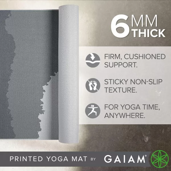 Gaiam Yoga Mat - Premium 6mm Print Extra Thick Non Slip Exercise &amp; Fitness Mat for All Types of Yoga, Pilates &amp; Floor Workouts 