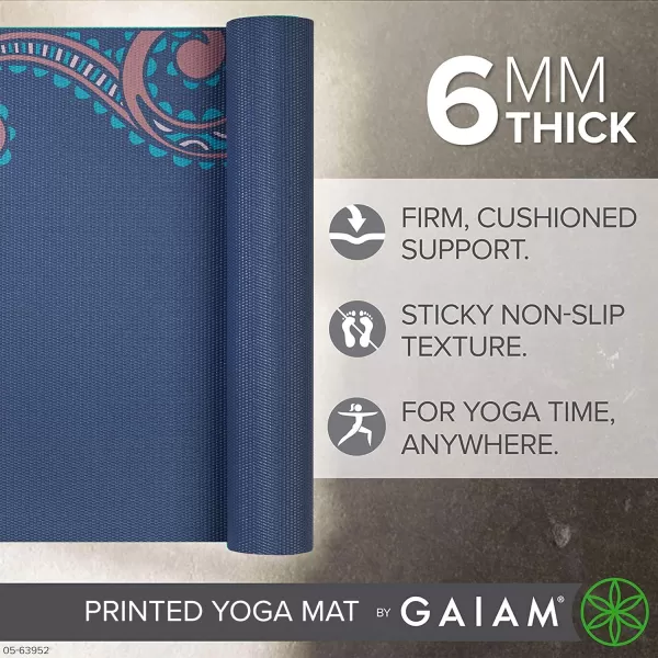 Gaiam Yoga Mat - Premium 6mm Print Extra Thick Non Slip Exercise &amp; Fitness Mat for All Types of Yoga, Pilates &amp; Floor Workouts 