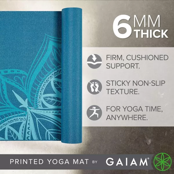 Gaiam Yoga Mat - Premium 6mm Print Extra Thick Non Slip Exercise &amp; Fitness Mat for All Types of Yoga, Pilates &amp; Floor Workouts 