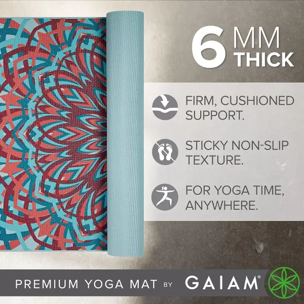 Gaiam Yoga Mat - Premium 6mm Print Extra Thick Non Slip Exercise &amp; Fitness Mat for All Types of Yoga, Pilates &amp; Floor Workouts 