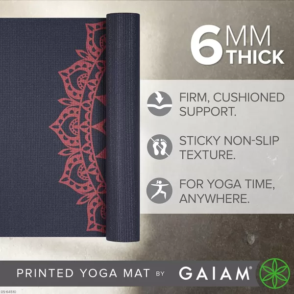 Gaiam Yoga Mat - Premium 6mm Print Extra Thick Non Slip Exercise &amp; Fitness Mat for All Types of Yoga, Pilates &amp; Floor Workouts 