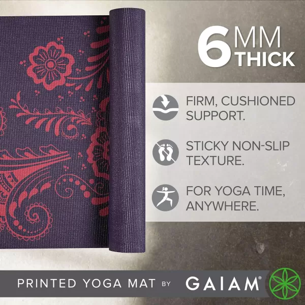 Gaiam Yoga Mat - Premium 6mm Print Extra Thick Non Slip Exercise &amp; Fitness Mat for All Types of Yoga, Pilates &amp; Floor Workouts 