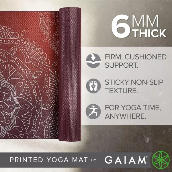 Gaiam Yoga Mat - Premium 6mm Print Extra Thick Non Slip Exercise &amp; Fitness Mat for All Types of Yoga, Pilates &amp; Floor Workouts 