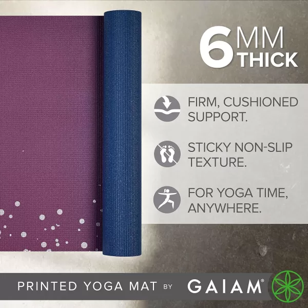 Gaiam Yoga Mat - Premium 6mm Print Extra Thick Non Slip Exercise &amp; Fitness Mat for All Types of Yoga, Pilates &amp; Floor Workouts 