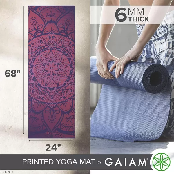 Gaiam Yoga Mat - Premium 6mm Print Extra Thick Non Slip Exercise &amp; Fitness Mat for All Types of Yoga, Pilates &amp; Floor Workouts 