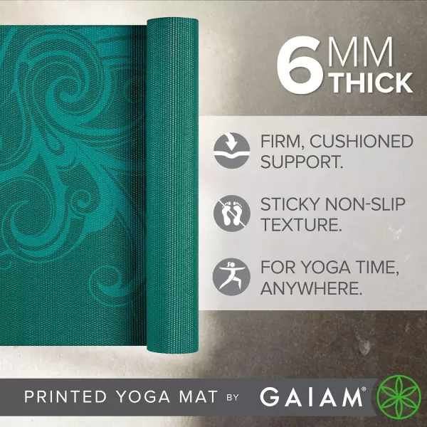 Gaiam Yoga Mat - Premium 6mm Print Extra Thick Non Slip Exercise &amp; Fitness Mat for All Types of Yoga, Pilates &amp; Floor Workouts 