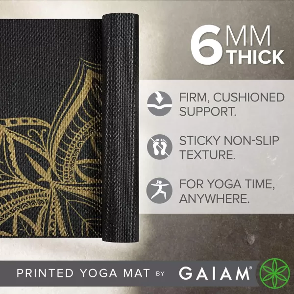 Gaiam Yoga Mat - Premium 6mm Print Extra Thick Non Slip Exercise &amp; Fitness Mat for All Types of Yoga, Pilates &amp; Floor Workouts 