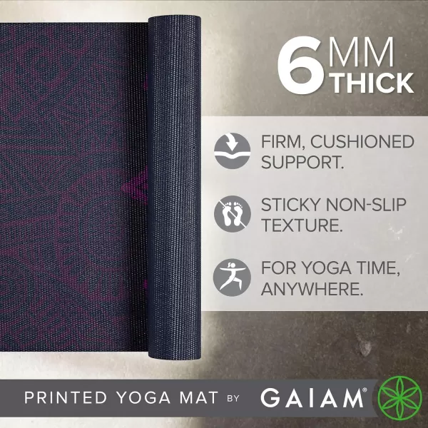 Gaiam Yoga Mat - Premium 6mm Print Extra Thick Non Slip Exercise &amp; Fitness Mat for All Types of Yoga, Pilates &amp; Floor Workouts 