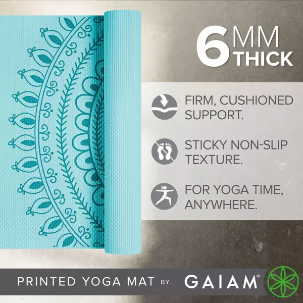 Gaiam Yoga Mat - Premium 6mm Print Extra Thick Non Slip Exercise &amp; Fitness Mat for All Types of Yoga, Pilates &amp; Floor Workouts 