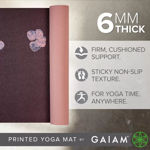 Gaiam Yoga Mat - Premium 6mm Print Extra Thick Non Slip Exercise &amp; Fitness Mat for All Types of Yoga, Pilates &amp; Floor Workouts 