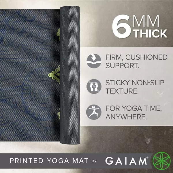 Gaiam Yoga Mat - Premium 6mm Print Extra Thick Non Slip Exercise &amp; Fitness Mat for All Types of Yoga, Pilates &amp; Floor Workouts 