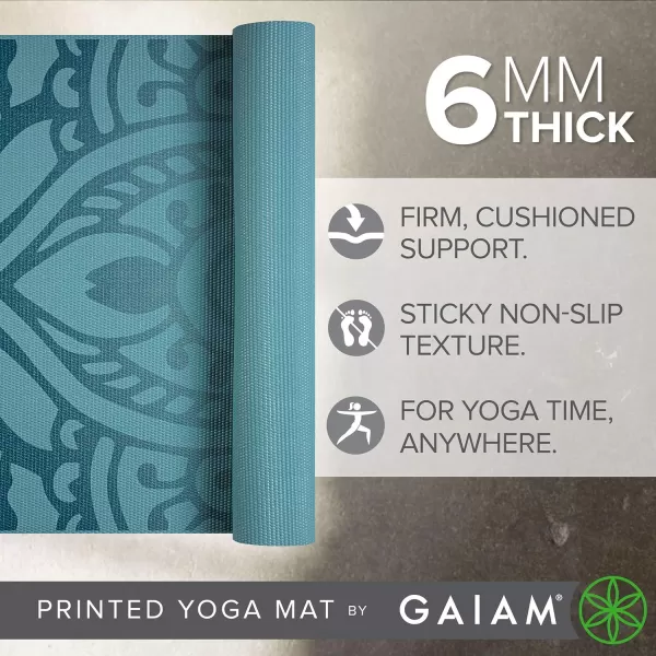 Gaiam Yoga Mat - Premium 6mm Print Extra Thick Non Slip Exercise &amp; Fitness Mat for All Types of Yoga, Pilates &amp; Floor Workouts 