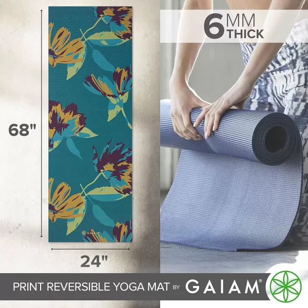 Gaiam Yoga Mat - Premium 6mm Print Reversible Extra Thick Non Slip Exercise &amp; Fitness Mat for All Types of Yoga, Pilates &amp; Floor Workouts 