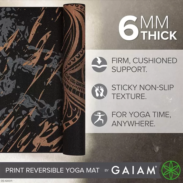 Gaiam Yoga Mat - Premium 6mm Print Reversible Extra Thick Non Slip Exercise &amp; Fitness Mat for All Types of Yoga, Pilates &amp; Floor Workouts 