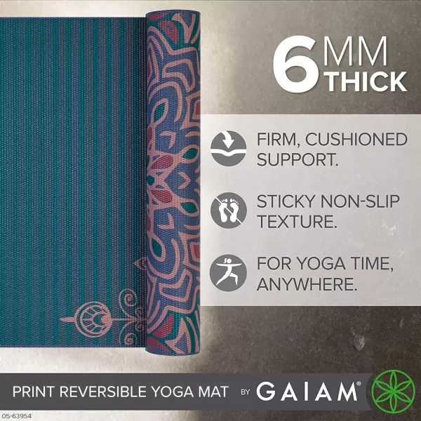 Gaiam Yoga Mat - Premium 6mm Print Reversible Extra Thick Non Slip Exercise &amp; Fitness Mat for All Types of Yoga, Pilates &amp; Floor Workouts 