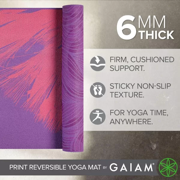 Gaiam Yoga Mat - Premium 6mm Print Reversible Extra Thick Non Slip Exercise &amp; Fitness Mat for All Types of Yoga, Pilates &amp; Floor Workouts 