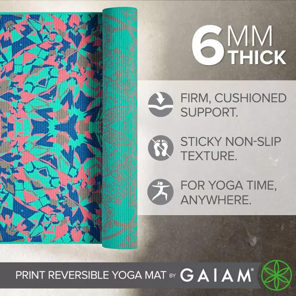 Gaiam Yoga Mat - Premium 6mm Print Reversible Extra Thick Non Slip Exercise &amp; Fitness Mat for All Types of Yoga, Pilates &amp; Floor Workouts 