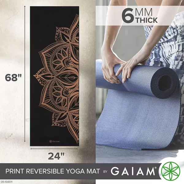 Gaiam Yoga Mat - Premium 6mm Print Reversible Extra Thick Non Slip Exercise &amp; Fitness Mat for All Types of Yoga, Pilates &amp; Floor Workouts 