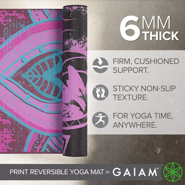 Gaiam Yoga Mat - Premium 6mm Print Reversible Extra Thick Non Slip Exercise &amp; Fitness Mat for All Types of Yoga, Pilates &amp; Floor Workouts 