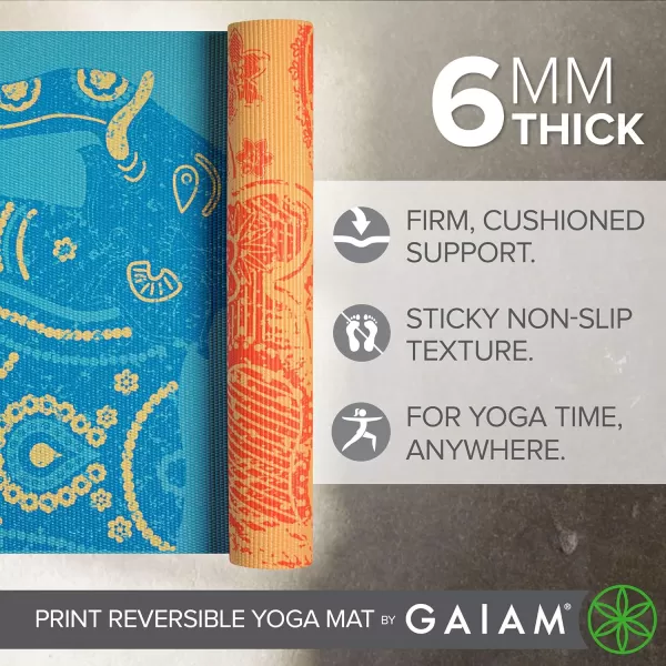 Gaiam Yoga Mat - Premium 6mm Print Reversible Extra Thick Non Slip Exercise &amp; Fitness Mat for All Types of Yoga, Pilates &amp; Floor Workouts 