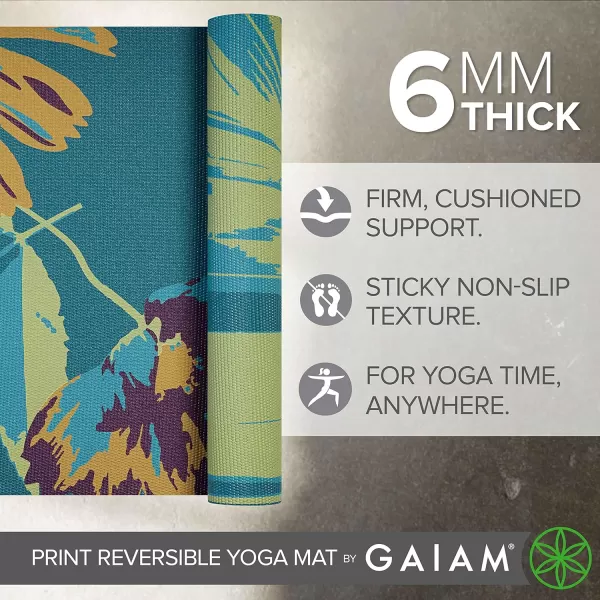 Gaiam Yoga Mat - Premium 6mm Print Reversible Extra Thick Non Slip Exercise &amp; Fitness Mat for All Types of Yoga, Pilates &amp; Floor Workouts 