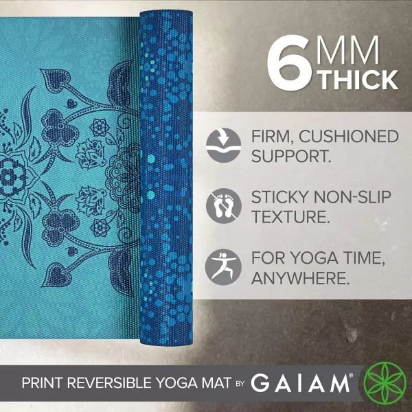 Gaiam Yoga Mat - Premium 6mm Print Reversible Extra Thick Non Slip Exercise &amp; Fitness Mat for All Types of Yoga, Pilates &amp; Floor Workouts 