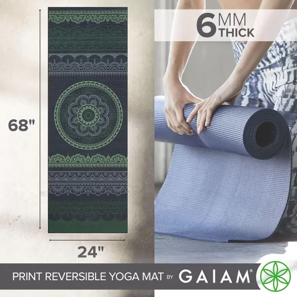 Gaiam Yoga Mat - Premium 6mm Print Reversible Extra Thick Non Slip Exercise &amp; Fitness Mat for All Types of Yoga, Pilates &amp; Floor Workouts 