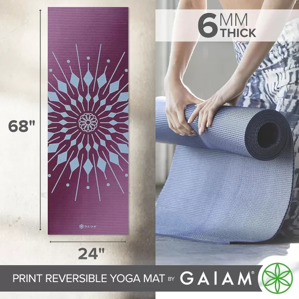 Gaiam Yoga Mat - Premium 6mm Print Reversible Extra Thick Non Slip Exercise &amp; Fitness Mat for All Types of Yoga, Pilates &amp; Floor Workouts 