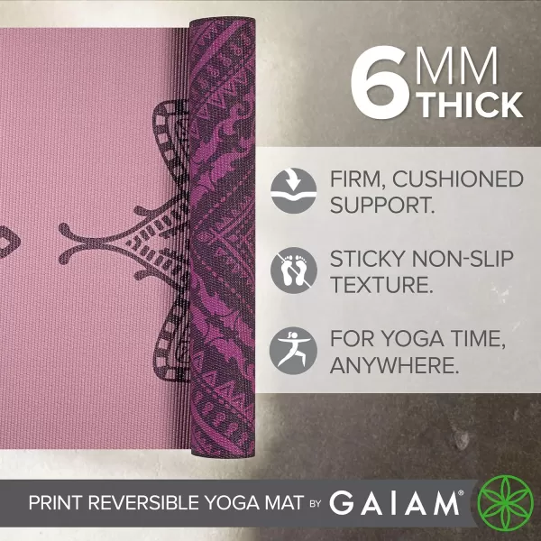 Gaiam Yoga Mat - Premium 6mm Print Reversible Extra Thick Non Slip Exercise &amp; Fitness Mat for All Types of Yoga, Pilates &amp; Floor Workouts 