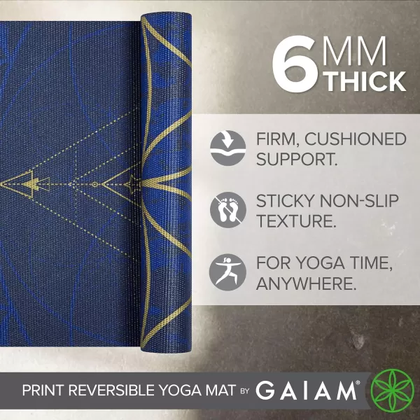 Gaiam Yoga Mat - Premium 6mm Print Reversible Extra Thick Non Slip Exercise &amp; Fitness Mat for All Types of Yoga, Pilates &amp; Floor Workouts 