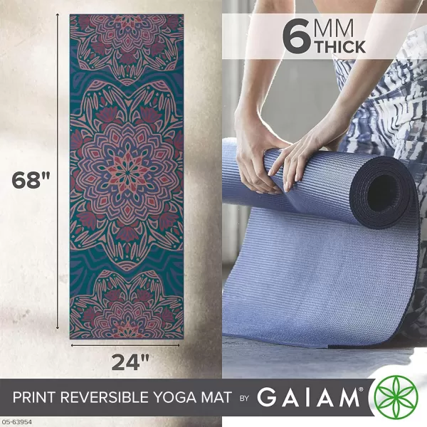 Gaiam Yoga Mat - Premium 6mm Print Reversible Extra Thick Non Slip Exercise &amp; Fitness Mat for All Types of Yoga, Pilates &amp; Floor Workouts 