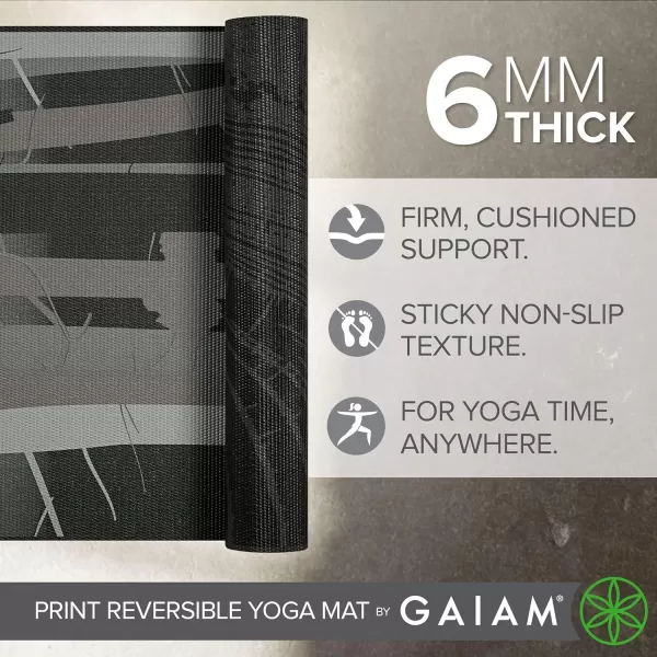 Gaiam Yoga Mat - Premium 6mm Print Reversible Extra Thick Non Slip Exercise &amp; Fitness Mat for All Types of Yoga, Pilates &amp; Floor Workouts 