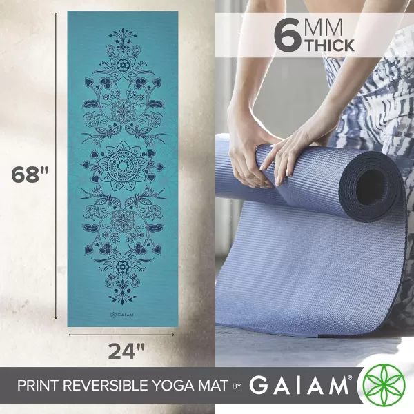 Gaiam Yoga Mat - Premium 6mm Print Reversible Extra Thick Non Slip Exercise &amp; Fitness Mat for All Types of Yoga, Pilates &amp; Floor Workouts 