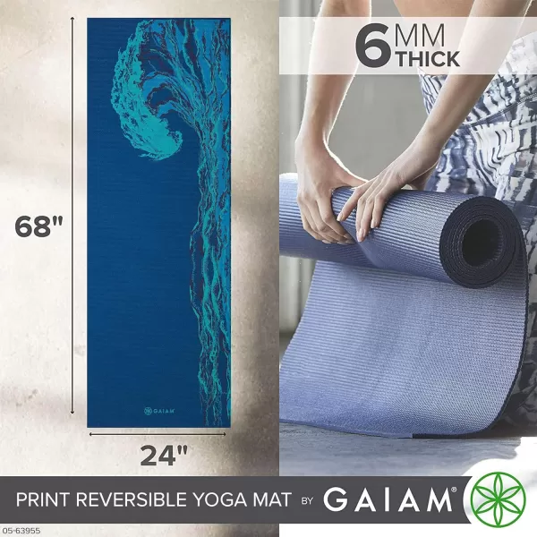 Gaiam Yoga Mat - Premium 6mm Print Reversible Extra Thick Non Slip Exercise &amp; Fitness Mat for All Types of Yoga, Pilates &amp; Floor Workouts 