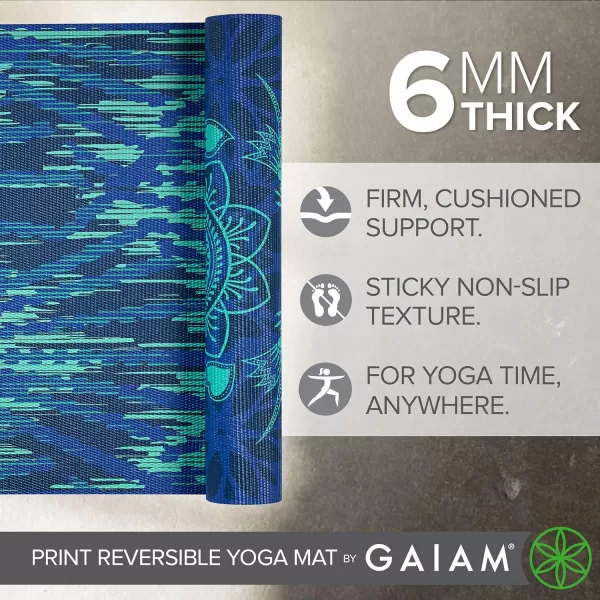 Gaiam Yoga Mat - Premium 6mm Print Reversible Extra Thick Non Slip Exercise &amp; Fitness Mat for All Types of Yoga, Pilates &amp; Floor Workouts 