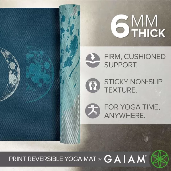 Gaiam Yoga Mat - Premium 6mm Print Reversible Extra Thick Non Slip Exercise &amp; Fitness Mat for All Types of Yoga, Pilates &amp; Floor Workouts 